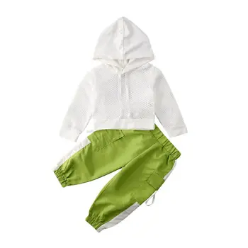 

18M-6Y Toddler Baby Kid Girls Clothes Set Mesh Hooded Hallow Out Tops + Pants Casual Tracksuit Children Costumes