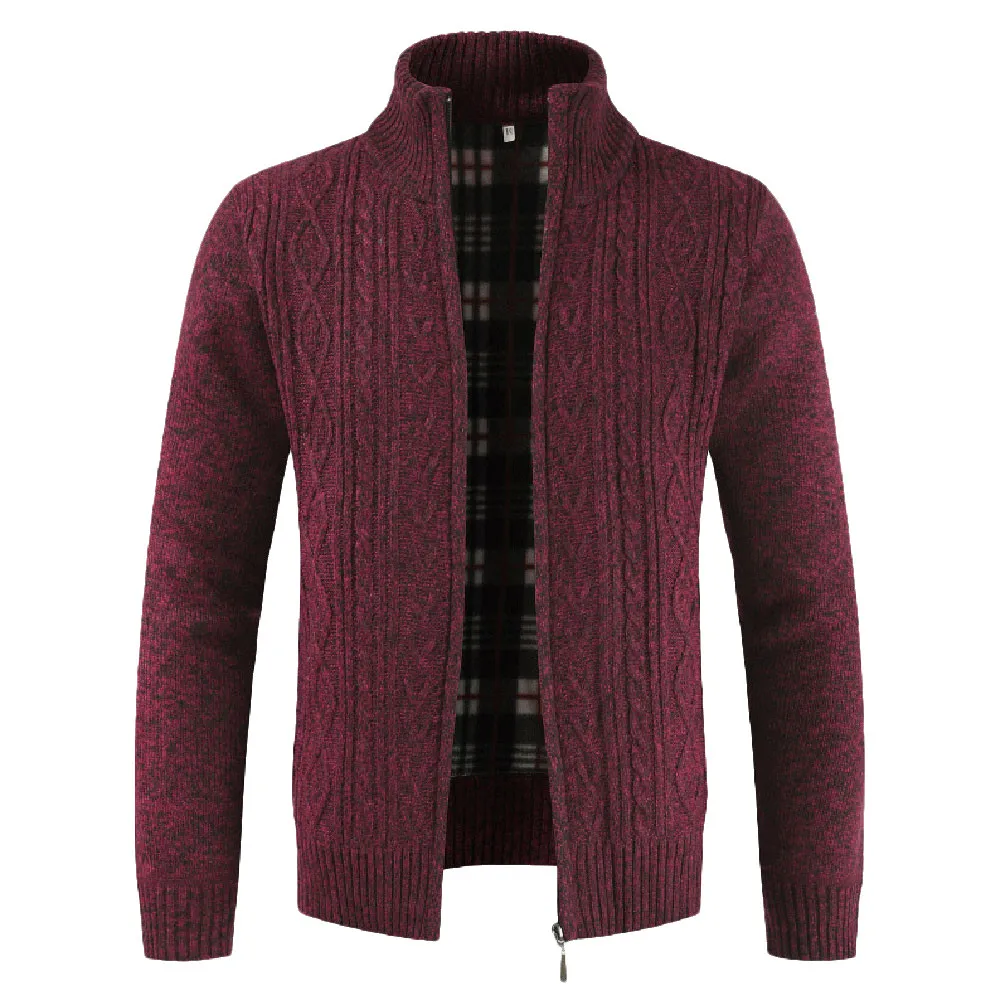 New Fashion Men's Autumn Winter Casaul Zipper Jacket Knit Cardigan Long Sleeve Motorcycle Bicycle Coat - Цвет: RD