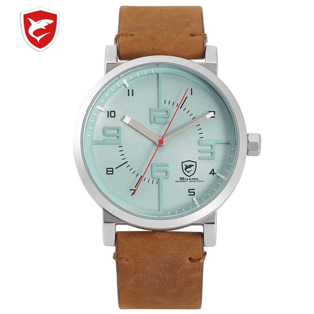 Bahamas Saw SHARK Sport Watch Grey Relogio Masculino Simple 3D Special Long Second Hand Quartz Leather Band Clock/SH571 Hot | Наручные