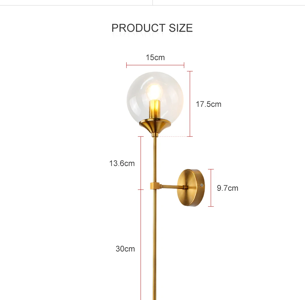 Современный стеклянный настенный светильник, Золотой светодиодный настенный светильник, светильники для домашнего декора, спальни, гостиной, скандинавские настенные бра, внутренний светильник E14