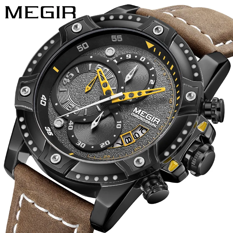 Megir брендовые роскошные мужские спортивные часы, кварцевые классические модные уникальные мужские часы, дизайнерские наручные часы с