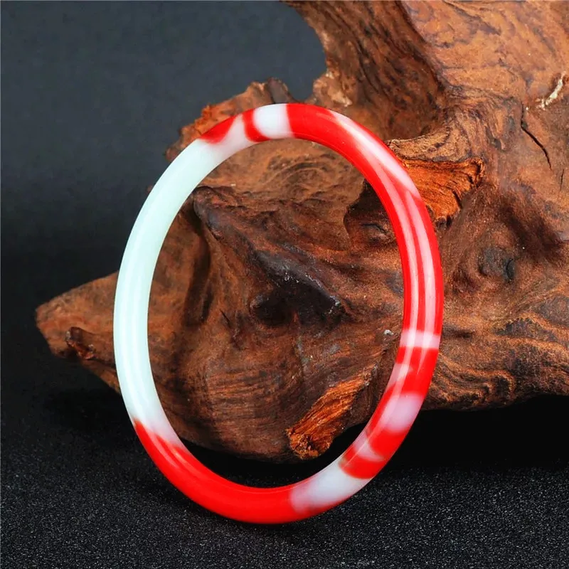 

Natural Red White Jade Bangle Bracelet Genuine Hand-Carved Fine Charm Jewellery Fashion Accessories Amulet for Men Women Gifts