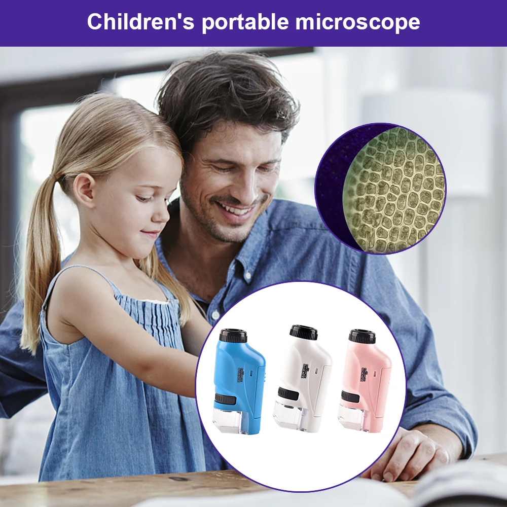 Portable Handheld Microscope With LED Lamp Biology Pocket Microscope For Children Schoolboy  Science  Educational Child Toy Gift