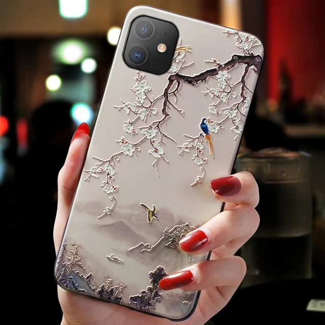 3D Flower Relief Embossed Silicone Phone Case - Cute Design
