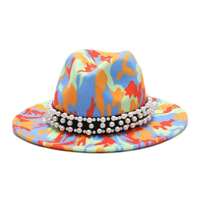 bulk price fedora hat for women Tie dyed hat   3d painted felt hat party hat model photo wide brim panama cap unisex cap trilbies