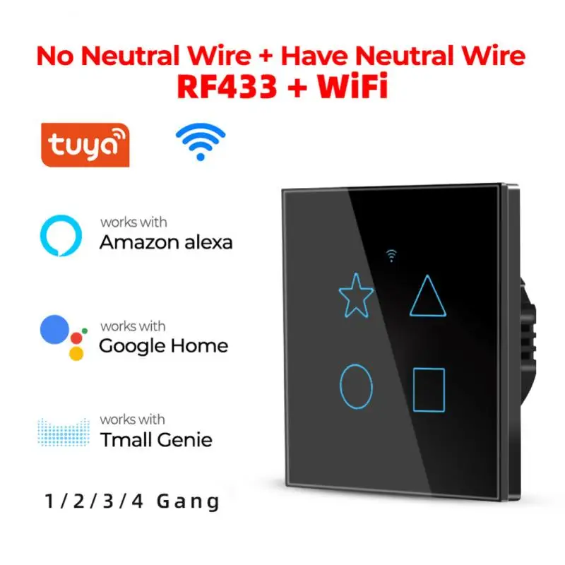 Умный сенсорный выключатель 1/2/3/4 кнопочный Wi-Fi + 433 МГц | Электроника