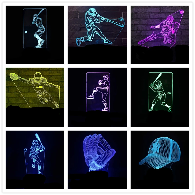 

Xmas 3d Baseball Lamp 7 Colors Change Remote Control Night Light Optical Illusion Lamps for As Gift Ideas for Boys or Kids