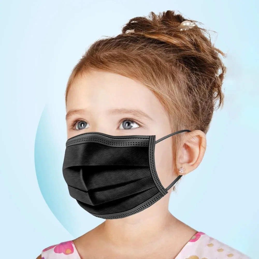 10-600Pcs Children mask Disposable Kids mask Child black masque noir 3 Layer Ply Non-wove Meltblown Protective Children's masks 6