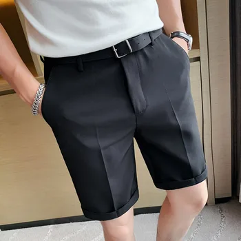 2021 summer new thin men's trousers fashion business solid color suit shorts casual slim shorts suit five-point pants Size S-XXL