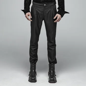 

PUNK RAVE Men's Daily Wear Gothic Trousers Stripe PU Leather Buckle Fashion Men Long Pants