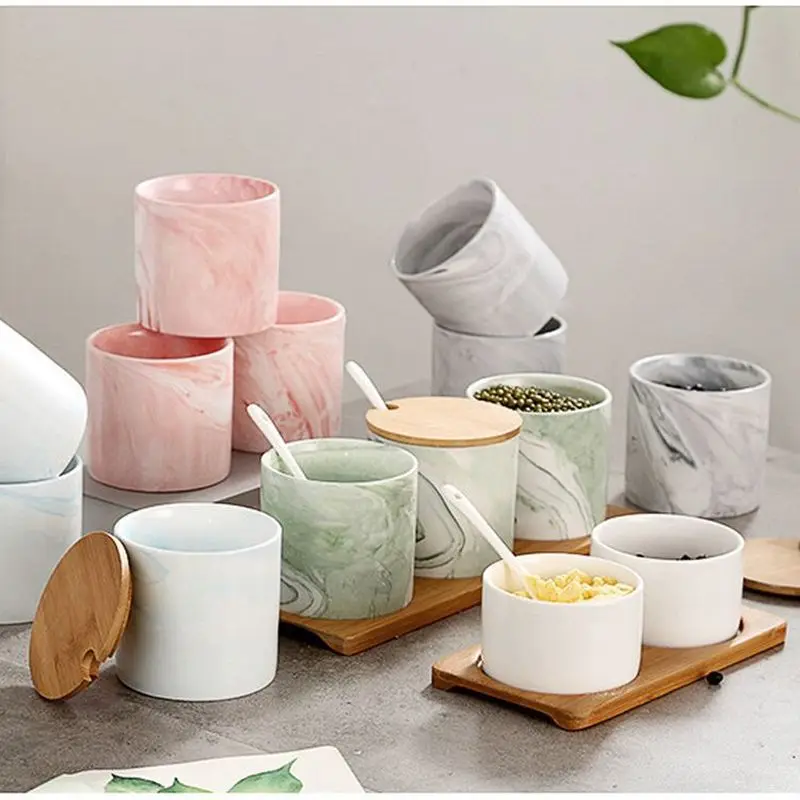 

Ceramic Spice Jar Three-piece Marble Pattern Spice Jar Creative Seasoning Box Set Kitchenware Seasoning Bottle Spice Container
