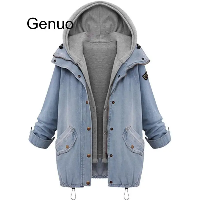 

Plus Size 7XL Winter Women Jean Jacket Warm Collar Hooded Coat Jacket Denim Parka Outwear Long Bomber Women Streatwear Jacket