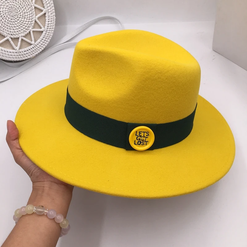 Топ шляпа женский Британский женский шерстяной джаз шляпа чистая красный желтый корейский ins Мода дикая шляпа