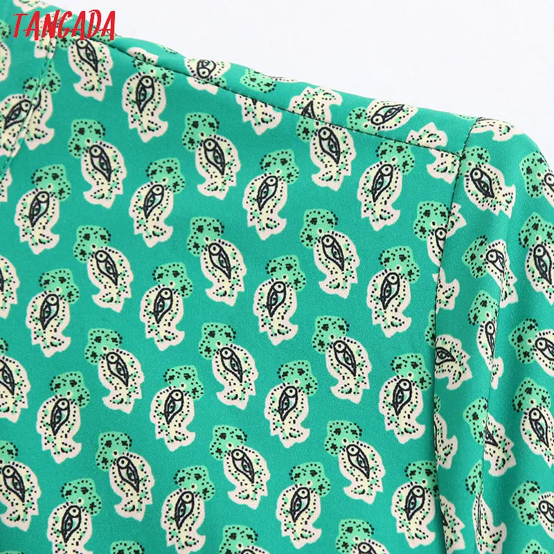 Tangada 2020 Fashion Women floral print green jumpsuit bow waist long sleeve strethy waist vintage female casual jumpsuit BE320