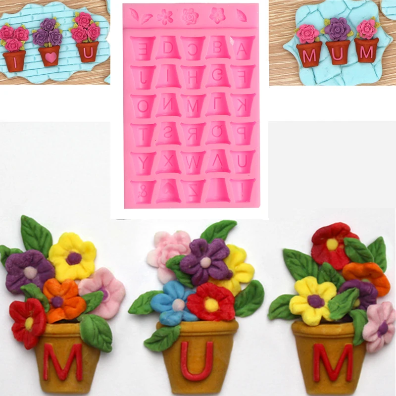 

1PC Flower Pot Letters Silicone Silicone Rubber DIY Chocolate Fondant Cake Mold Ice Cube Jelly Jelly Pudding BakingMold Stocked