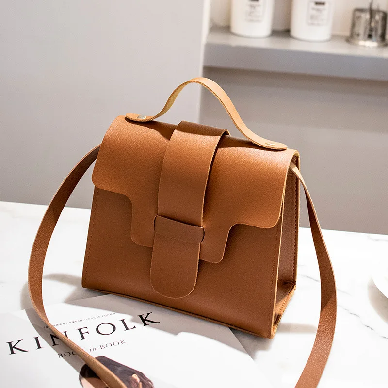 Для женщин Винтаж сумки небольшой квадратный сплошной цвет простой женский сумка через плечо SER88 - Цвет: Коричневый