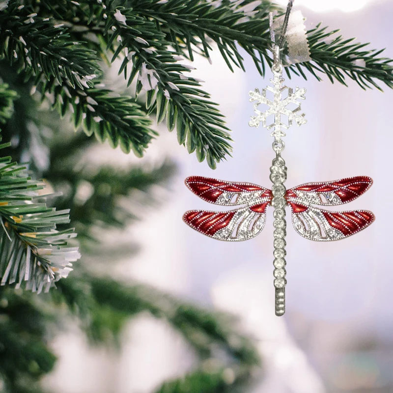 

Snowflake Dragonfly Glittering Christmas Ornament Xmas Decoration for Home Party Navidad Christma Gift Happy New Year 2021