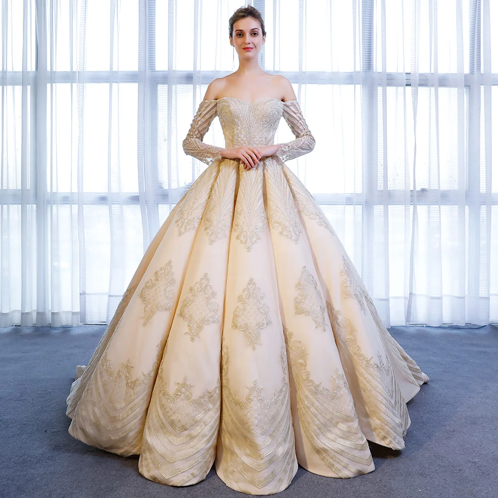 Offerta 31 Di Sconto 9027 Abiti Da Sposa 2020 Champagne Abito Da Sposa A Maniche Lunghe Abiti Baratos Ali Cina Sukienka Na Wesele Dla Goscia Del Merletto