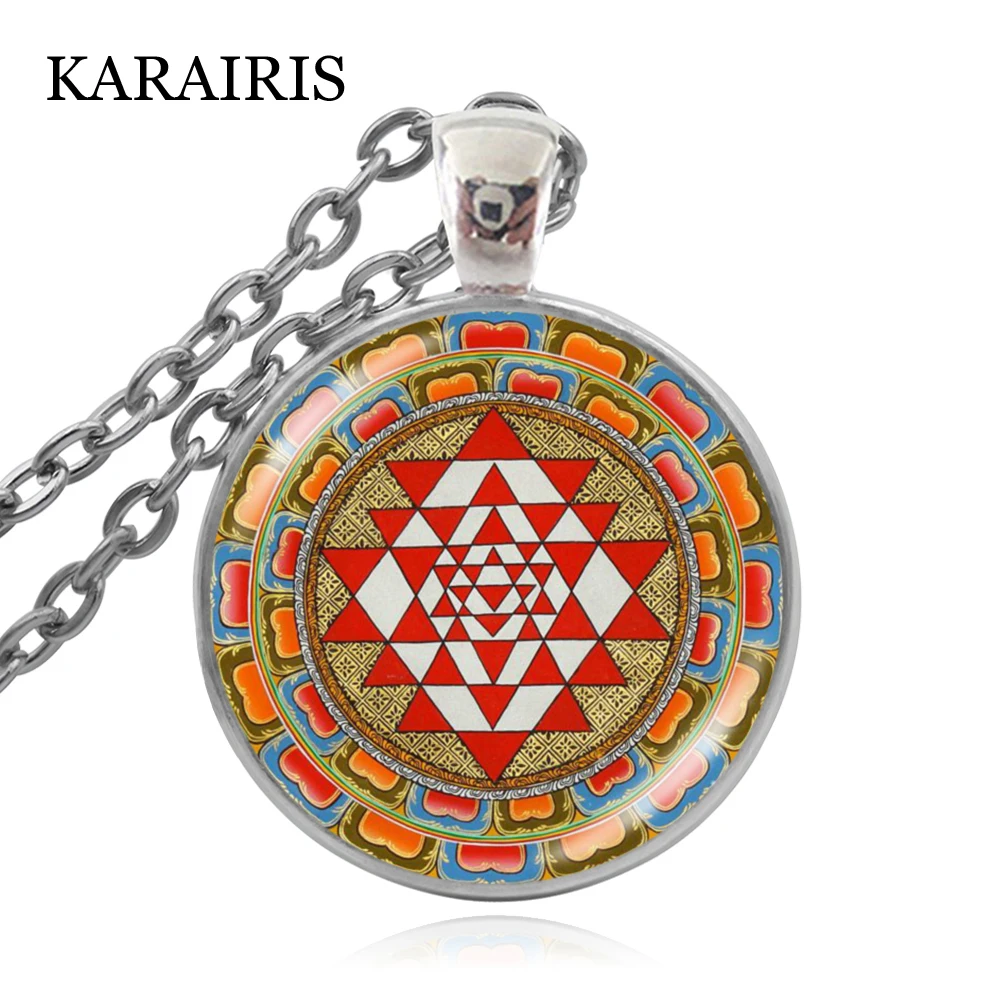 

KARAIRIS Hot Buddhist Sri Yantra Necklace Jewelery Pendant Sacred Geometry Glass Mandala Buddhist Necklace For Women Man Jewelry