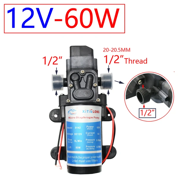 Pompe à eau auto-amorçante à membrane haute pression, alimentation UE,  tuyau Snap5A, filetage 18mm 100, DC 12V, 24V, 60W, 80W, 1/2 W - AliExpress