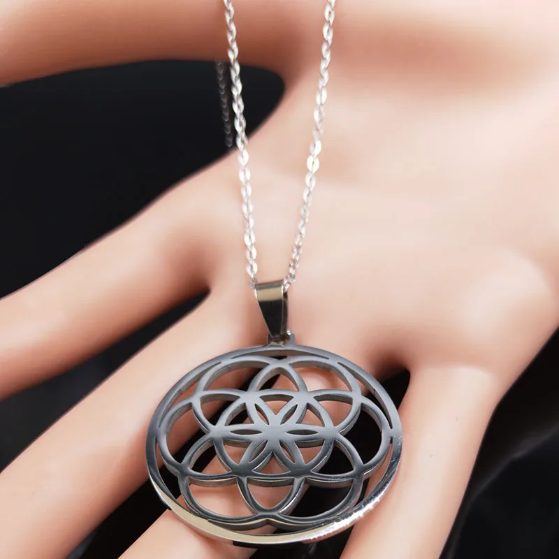 New Fashion Flower of Life Stainless Steel Chain Necklace for Women Silver Color Necklace Jewelry joyas mujer N19307