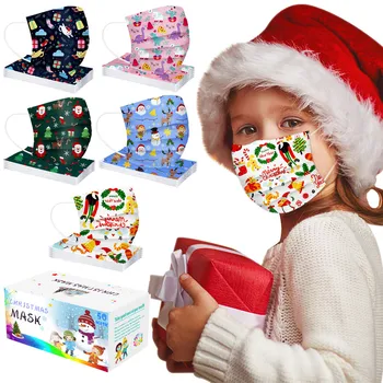 

50pc/box Christmas Mask Disposable Non-woven FaceMask Breathable 3ply FaceMasks EarLoop Elastic Masks combination mascarillad