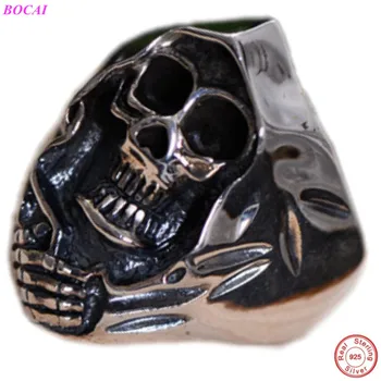 

BOCAI S925 sterling Silver rings 2020 new fashion women's Jewelry Single Ring Men Punk Skeleton Death Ancient 925 Silver Ring