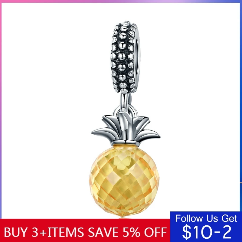 

CodeMonkey 925 Sterling Silver Summer Yellow Crystal Pineapple CZ, Pendant Beads fit Charm Bracelet DIY Jewelry Gift CMC150