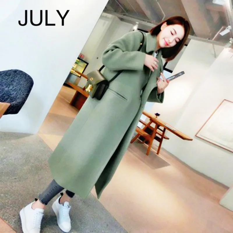 

JULY Women Wool Coat,2019 Autumn Winter New Casual Korean Version Slim Long Coat,Full Sleeve Suit Collar Womens Plus Size Coats