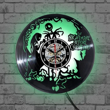 

New Record Vinyl Wall Clock The Nightmare Before Christmas Theme CD Record Clocks 3D Hanging Watch Antique Vinyl Wall Clock