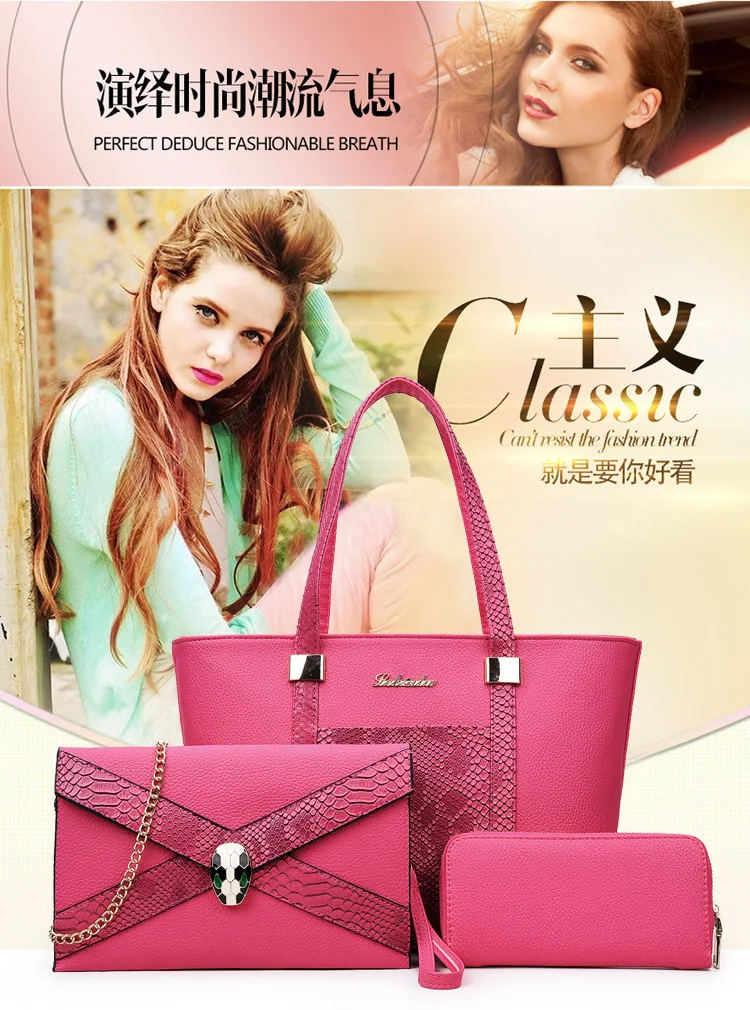 

2016 New Style Different Size Bags Three-piece Set Crocodile Snakeskin WOMEN'S Fashion Handbag Hand Shoulder Women's Big Bag