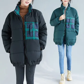 

Winter cotton jacket women loose thick warm jacket female 2020 new fashion standing zipper pocket casual down jacket