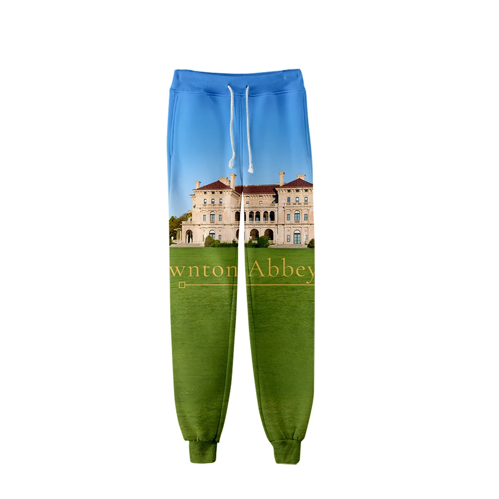 

women chic pants Downton Abbey 3D print elastic waist drawstring tie pockets female basic elegant trousers