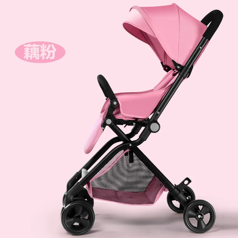 Легкая детская коляска с высоким обзором, может сидеть на лежачем, складывающаяся тележка с зонтиком для путешествий, четырехколесная детская тележка - Цвет: pink