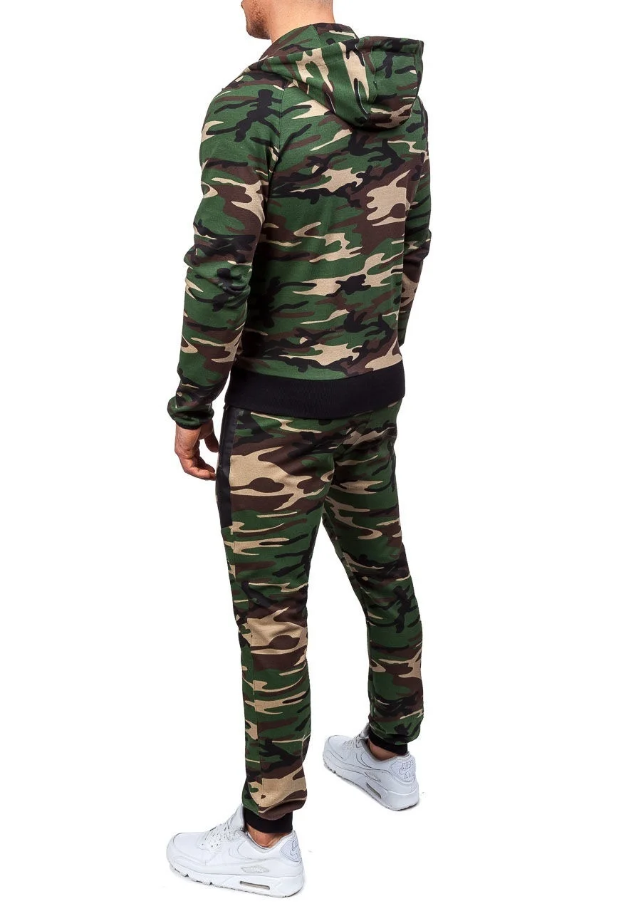 ZOGAA Камуфляжный Мужской комплект, повседневная куртка для мужчин, спортивный костюм из 2 предметов, Спортивная толстовка с капюшоном, штаны, костюм для бега