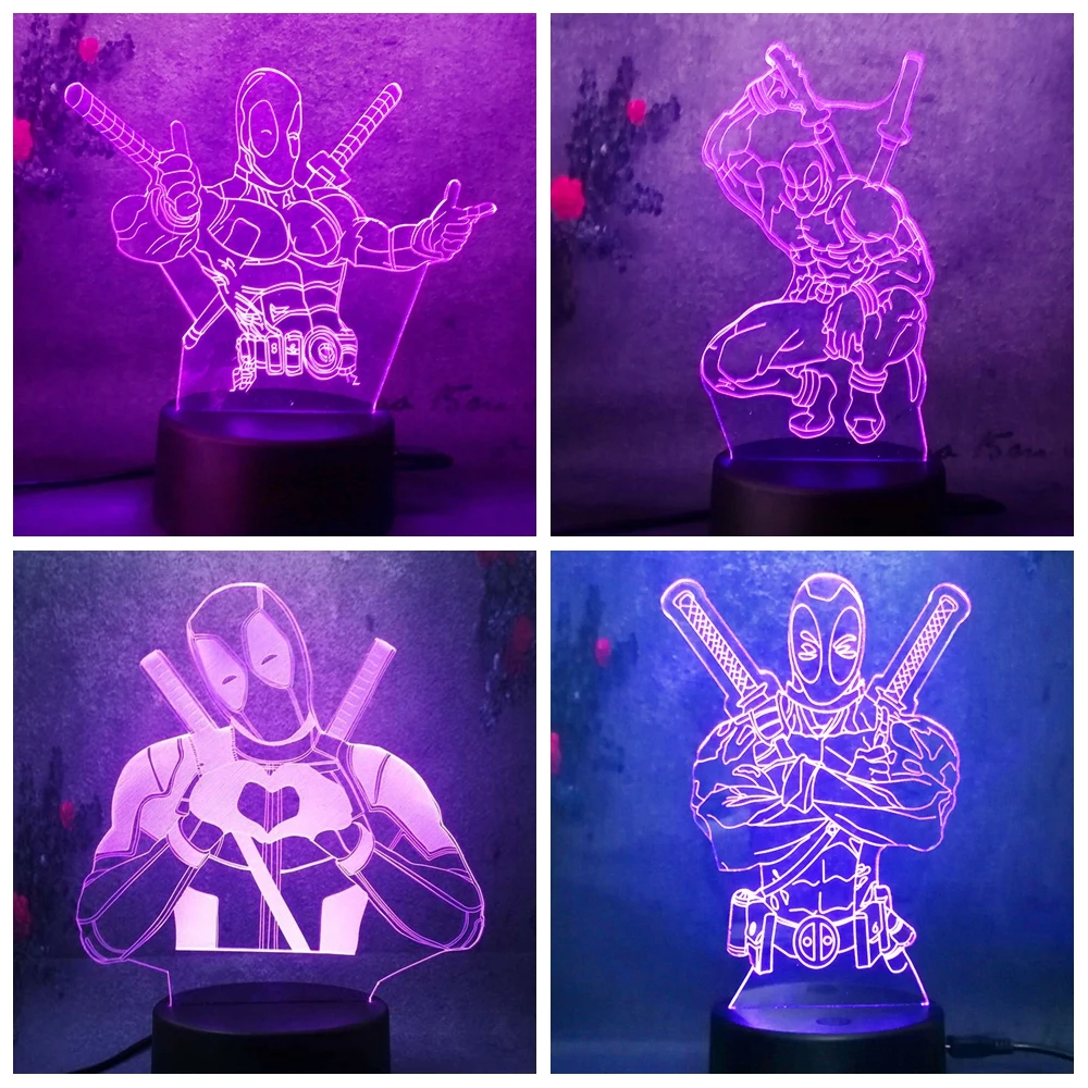 3D Marvel Comics анти-герой для ролевых игр Дэдпул модель светодиодная Ночная лампа