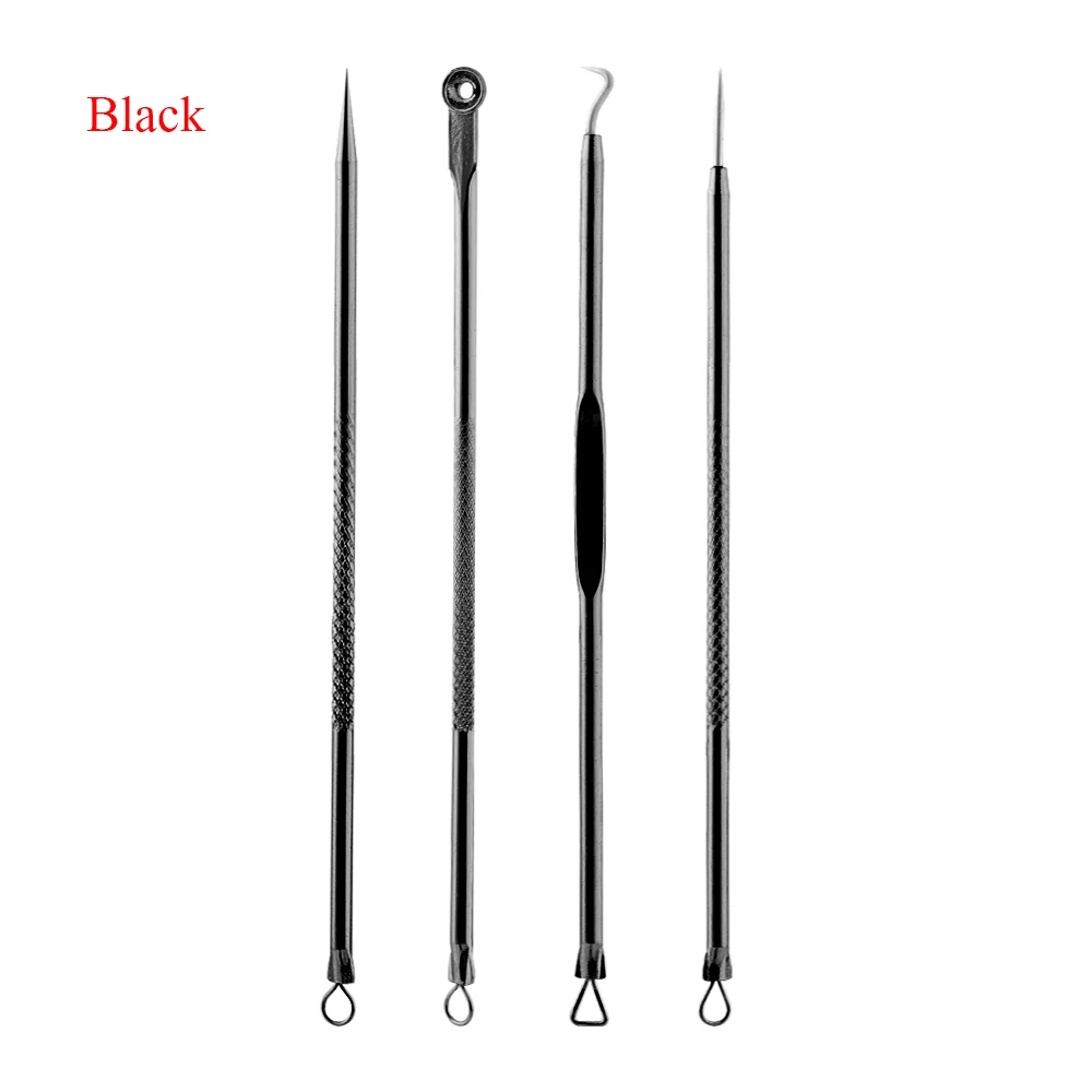 Black 4pcs 1/4/8PCS инструмент для удаления прыщей набор для макияжа от акне и черных точек инструменты для снятия уход за кожей лица Foreo инструмент для удаления прыщей пятна комедонов жидкость для снятия Toos иглы - Color: Black 4pcs