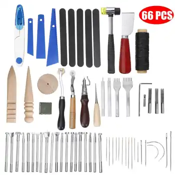

66pcs Professional Leather Craft Tools Kit Hand Sewing Stitching Punch Carving Work Saddle Groover Accessories DIY Tool