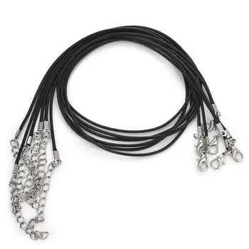 

1.5mm Black Braided Leather Cord Wax Rope Bracelet Necklace Chain With Lobster Claw Clasp Bulk Jewelry Making 45pcs