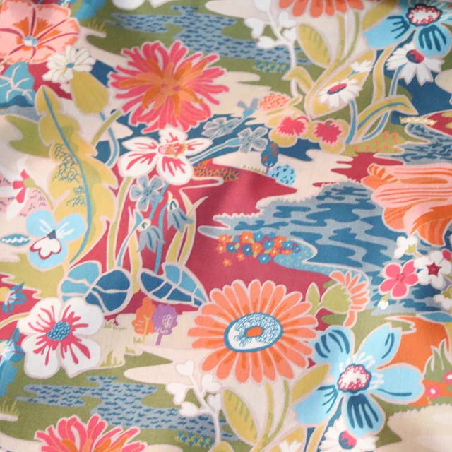 Napsütés Vörös Virágos Poplin Textil Anyagtervező Ruházati Ruhákhoz Szoknya Nyomtatott Szabadság Szövet 100% Pamut Tissus 80 -As Évek - Image 4