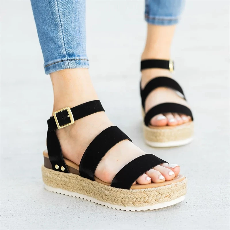 2020New Women's Solid Color Versatile Sandals Summer Breathable Fashion Casual Shoes Gladiator Roman Platform Shoes Travel Shoes