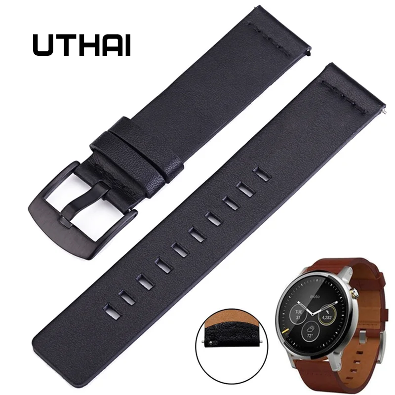Ремешок для часов UTHAI Z18 из натуральной кожи 22 мм для samsung gear S3 Classic Frontier gear 2 Neo Live Watch Band 20 мм для moto360 II G
