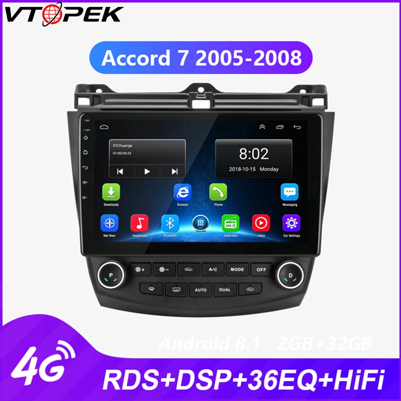 Vtopek Android автомобильный радиоприемник с навигацией GPS для Honda Accord 7 2005-2008