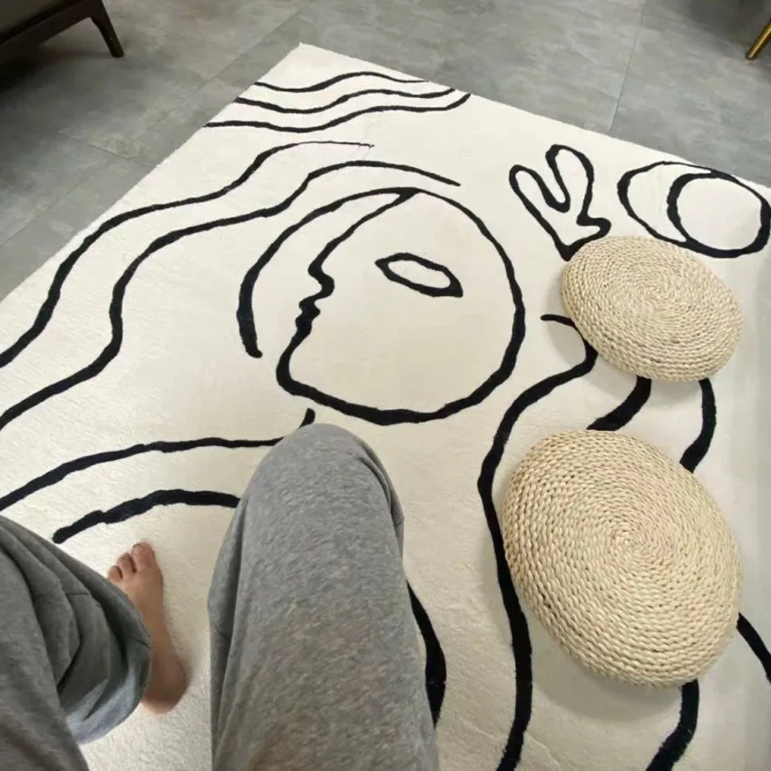 US $142.87 Modern style abstract pattern fleece fabric printed art rug in beige color INS popular decoration coffee table floor mat