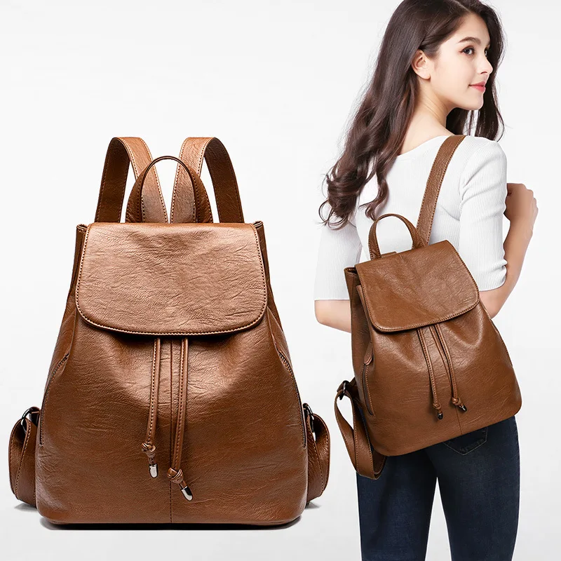 

Hong Kong Leather Backpack Women's 2019 New Style Trend Cowhide Large Capacity Bag Soft Leather Versatile WOMEN'S Bag