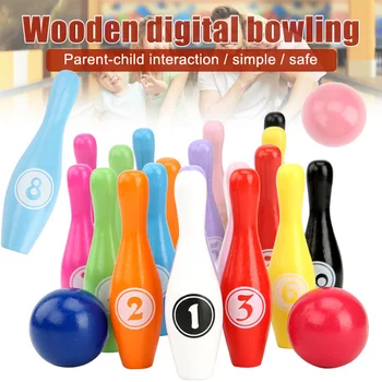

Newly Wooden Bowling Set for Children with Numbers Family Game Party Supplies Intelligent Toy BN99