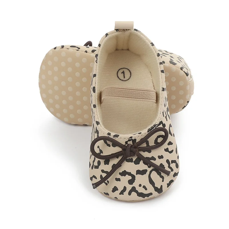 

Princess Shoes Baby Girls Bow Leopard Print First WalkersToddler Kids PU Crib Sole Sneaker Baby Moccasins