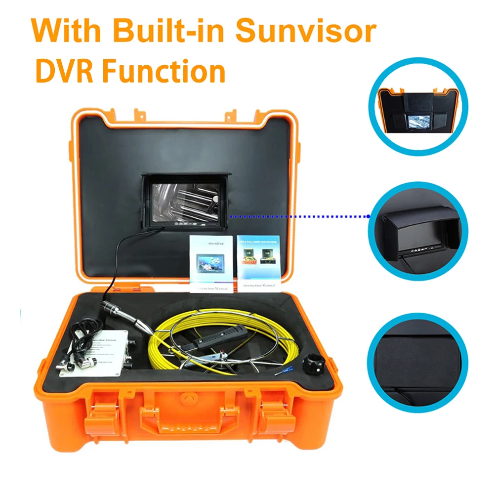 

7inch 23mm 20m Cable DVR Industrial Pipe Sewer Video Inspection System IP68 Waterproof 1000TVL Endoscope Camera With 12pcs LEDS