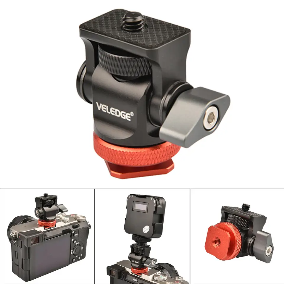 Mini testa a sfera 1/4in connettore filettato a ve Mini Hot Shoe Mount 360 adattatore staffa girevole per Clip fotocamera treppiede Monor  44