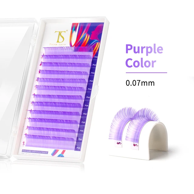 NEWCOME 12 Lines Ombre Multi Colorful Eyelash Extension Soft Natural Beauty Silk Eye Lashes False Mink Makeup Graft Cilios 0.07mm Purple